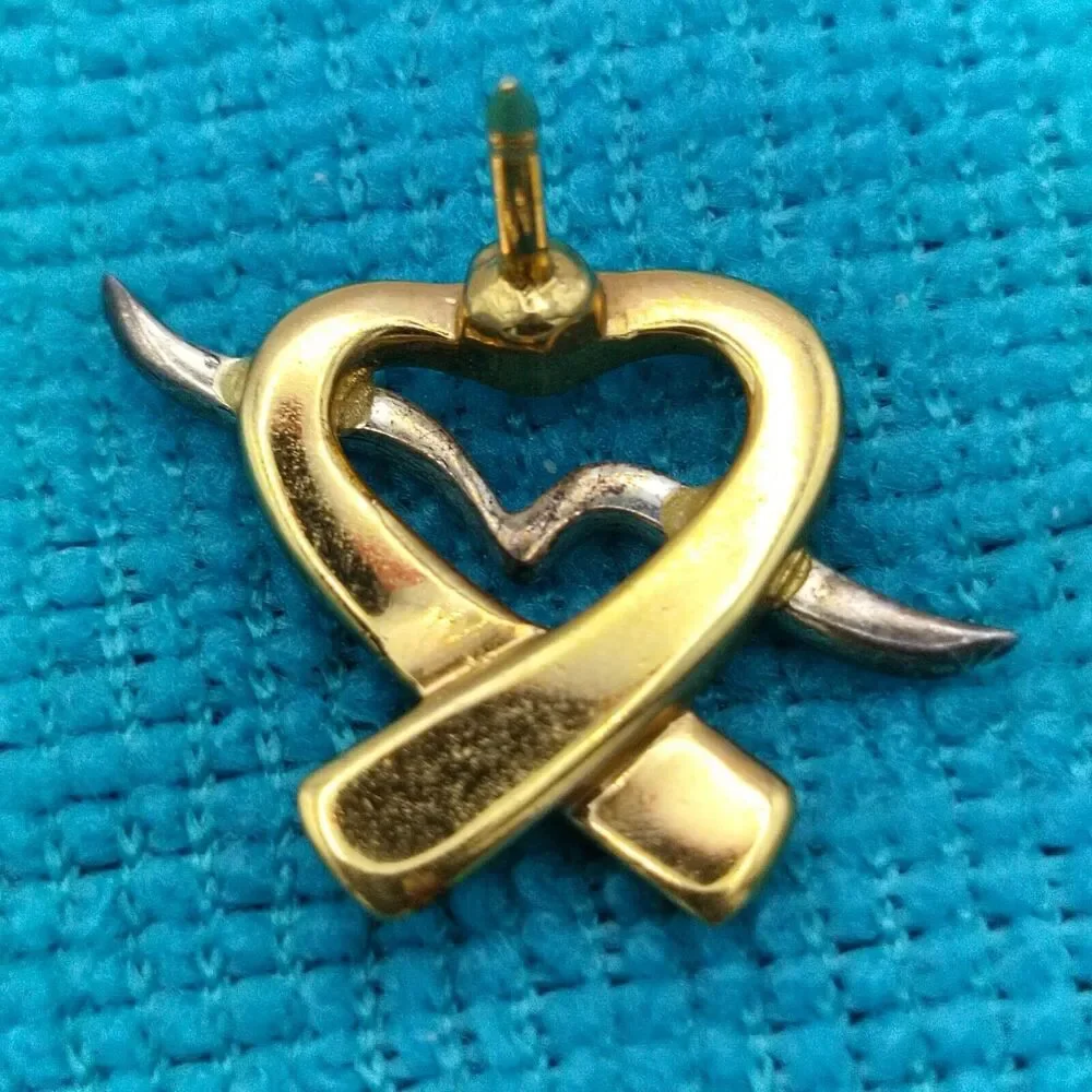 Heart Seagull Vintage Pin Brooch Gold Tone